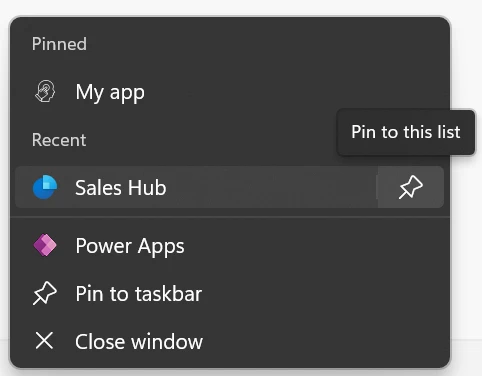 Pin an app from the recently opened apps.