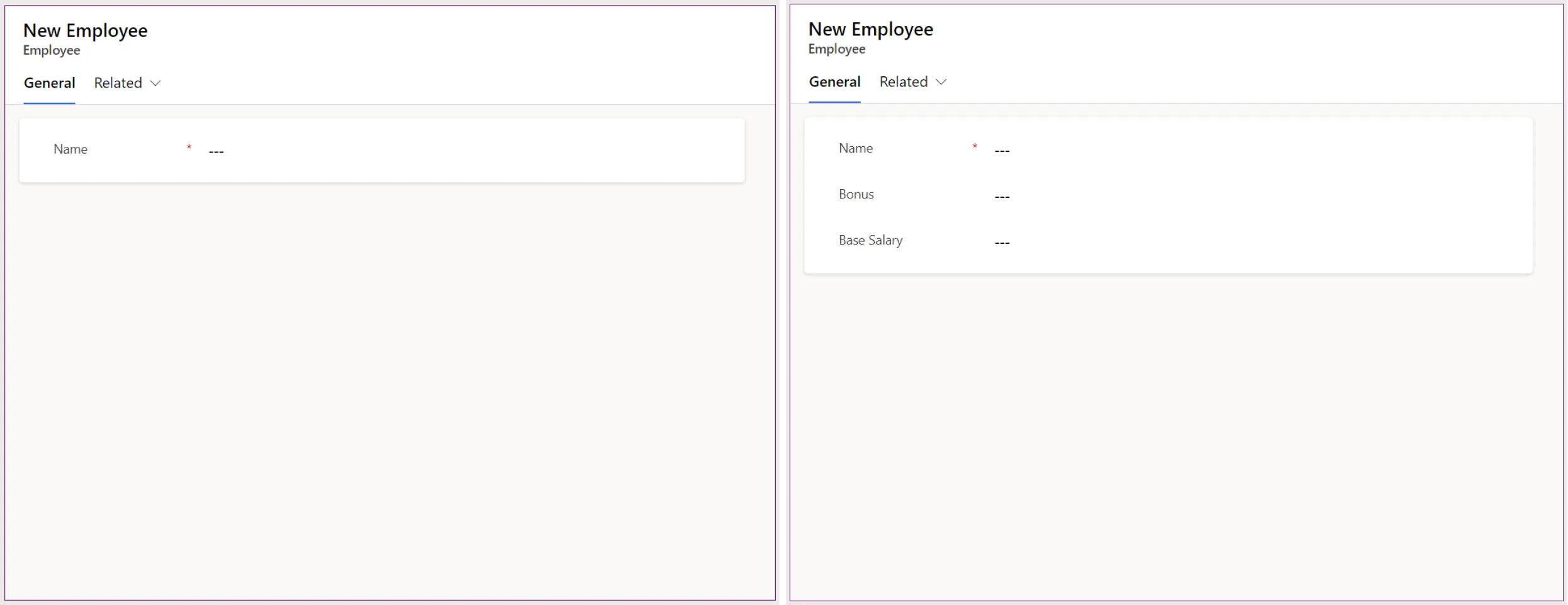 Form: before and after the update