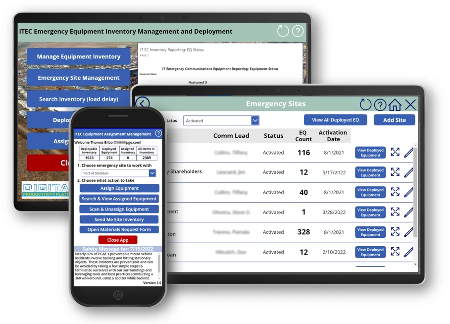 App images of ITEC Emergency Equipment Inventory Management and Deployment app.
