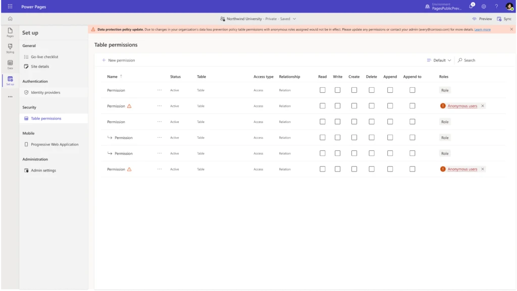 Indicative screenshot showing the maker experience when anonymous access is disabled by administrator