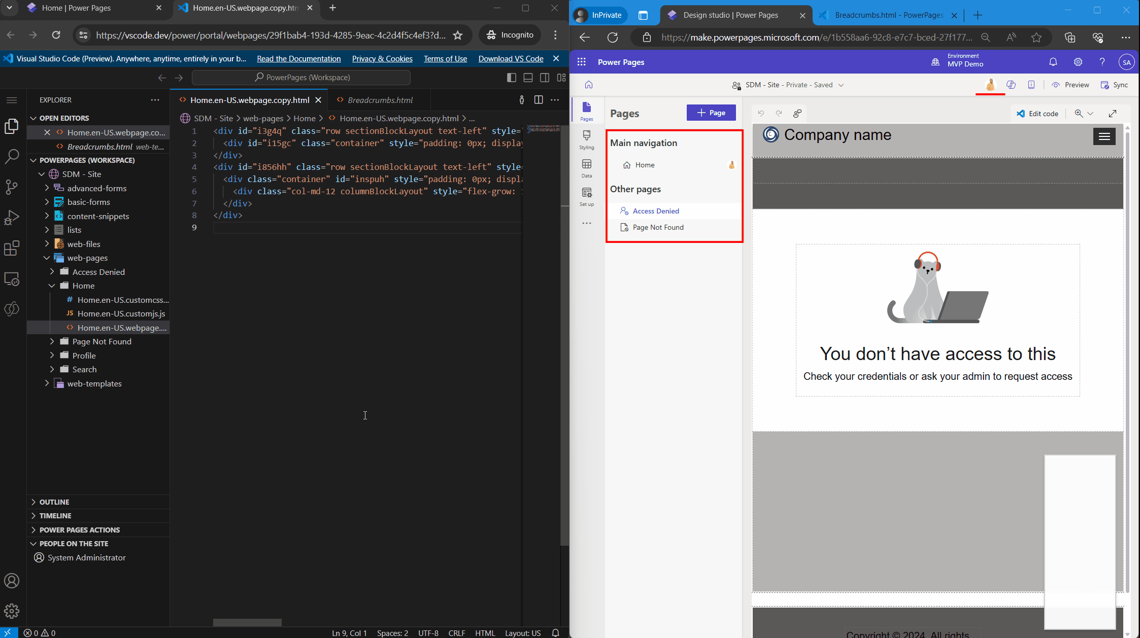 Copresence seamlessly works along side with Power Pages Sudio
