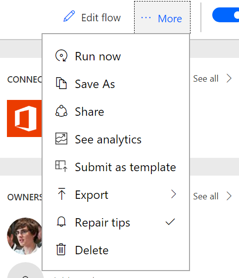 Repair tips menu item