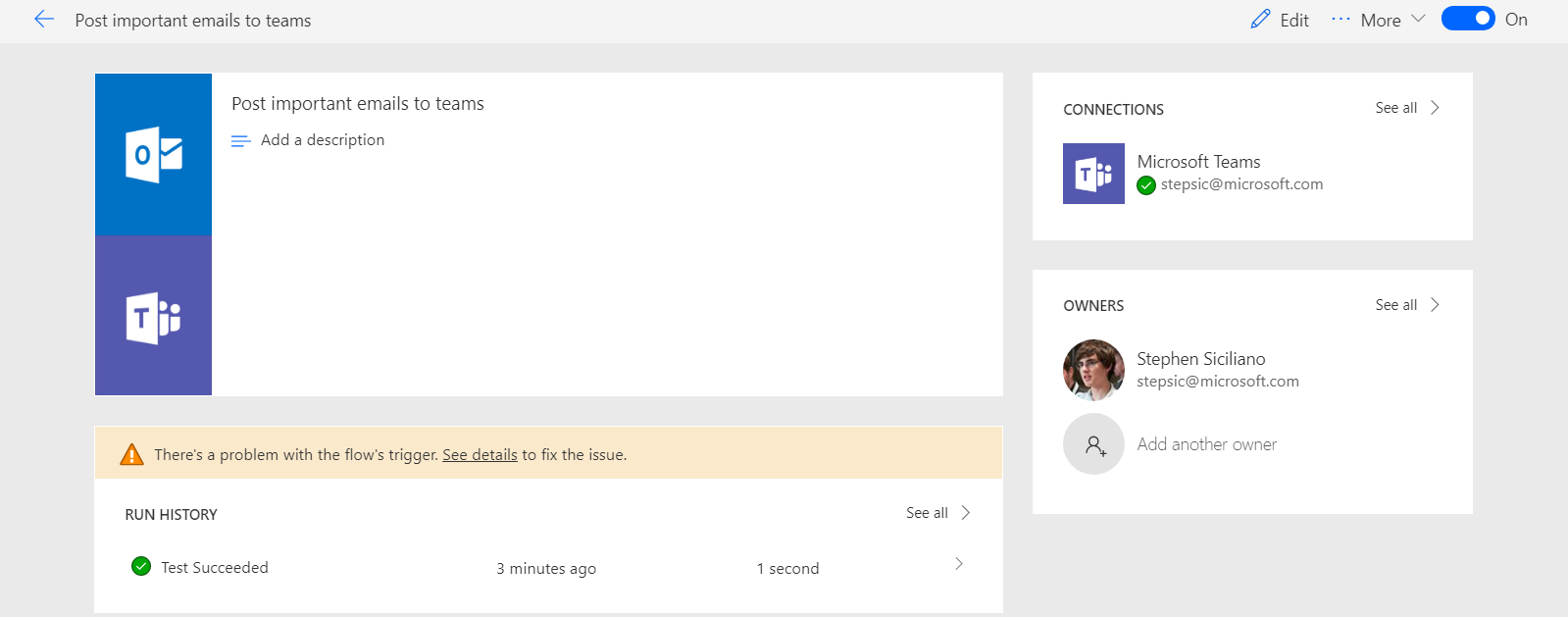 Warning on the Flow properties page