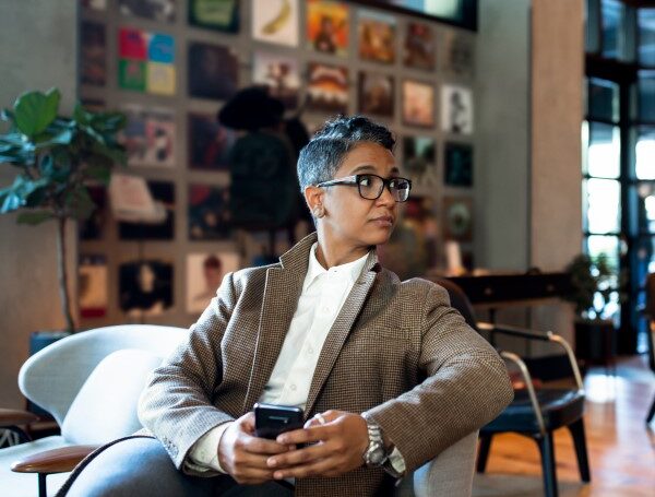 A woman sitting in a chair