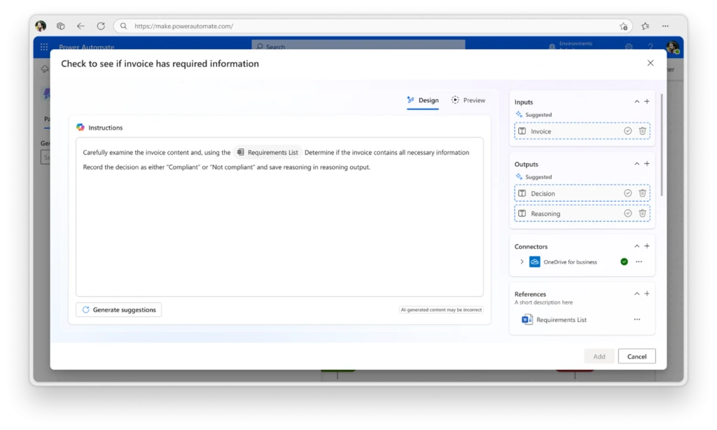 Image of generative actions coming inline to cloud flows