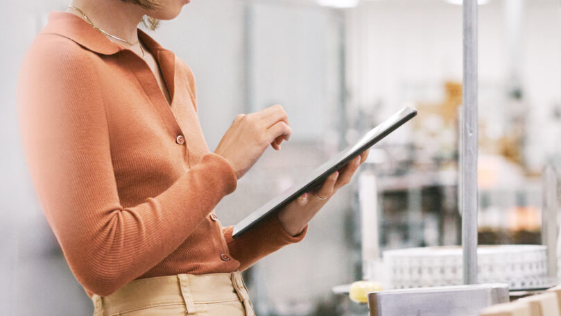 A woman using a tablet