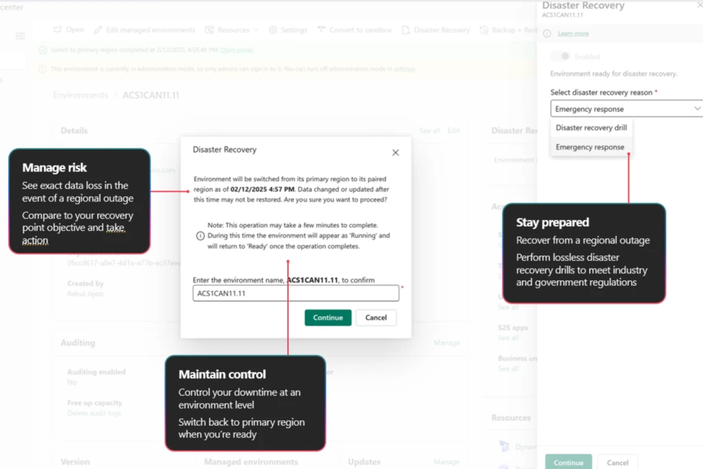 A screenshot of a Disaster Recovery configuration