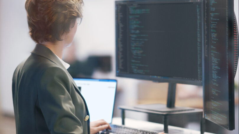 A woman working on a computer