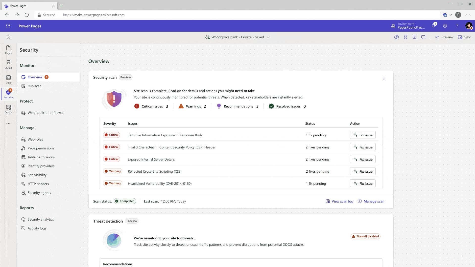 A GIF displaying Security overview page including Security scan results and notifications delivered via Microsoft Outlook and Microsoft Teams. 