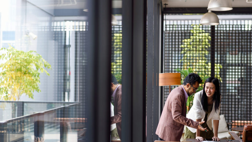 Two people working together