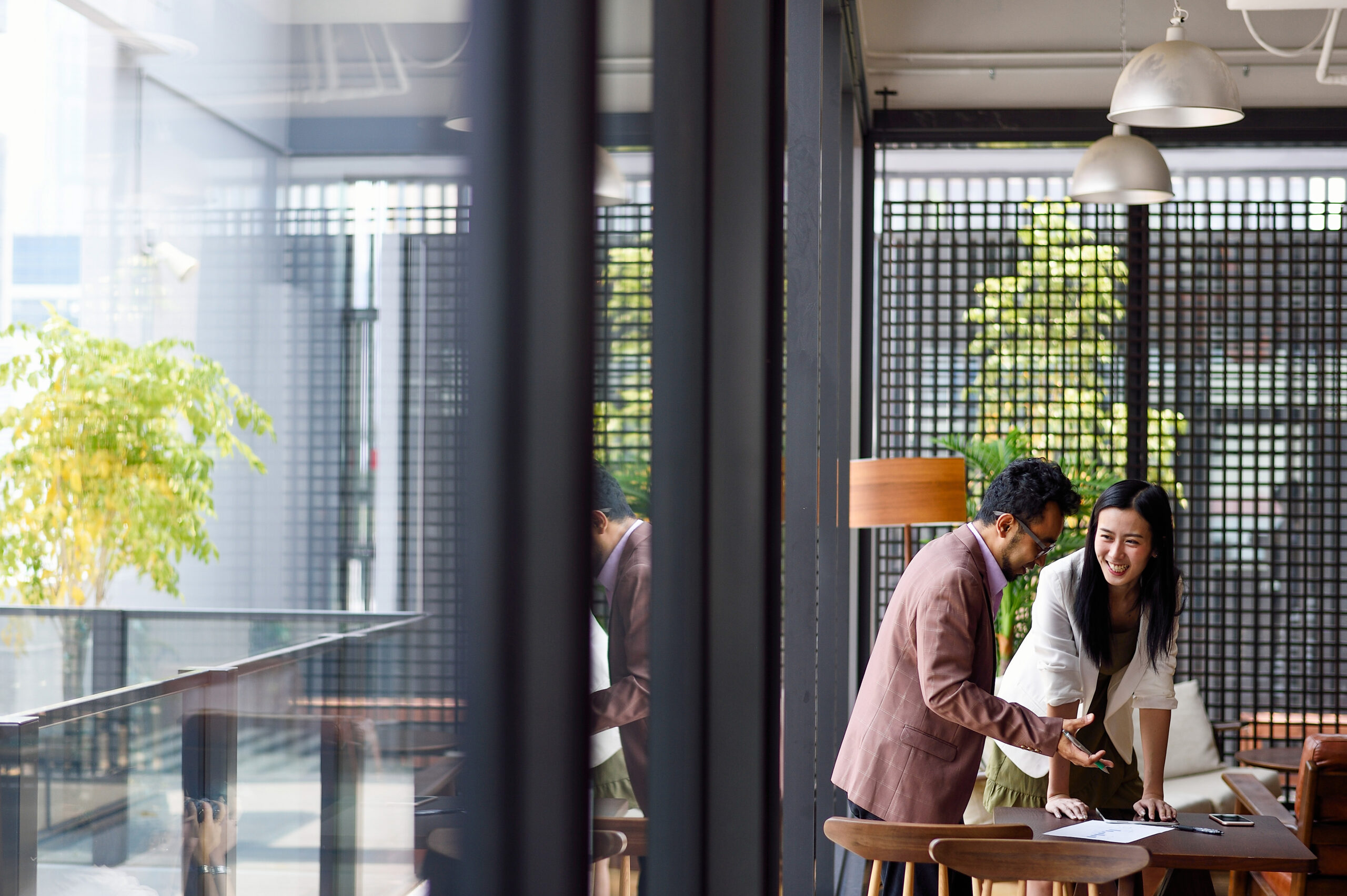 Two people working together