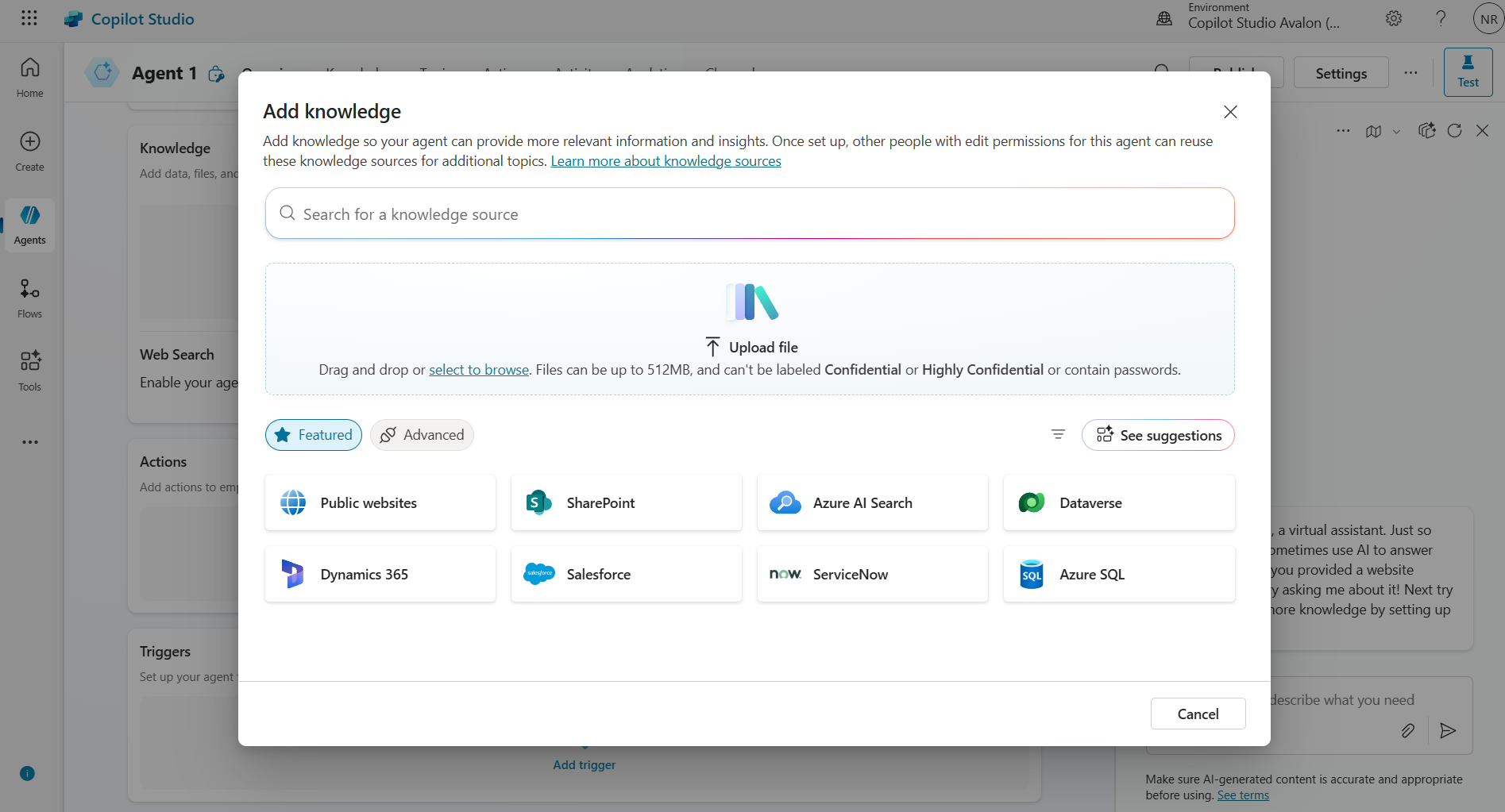 Knowledge in Copilot Studio
