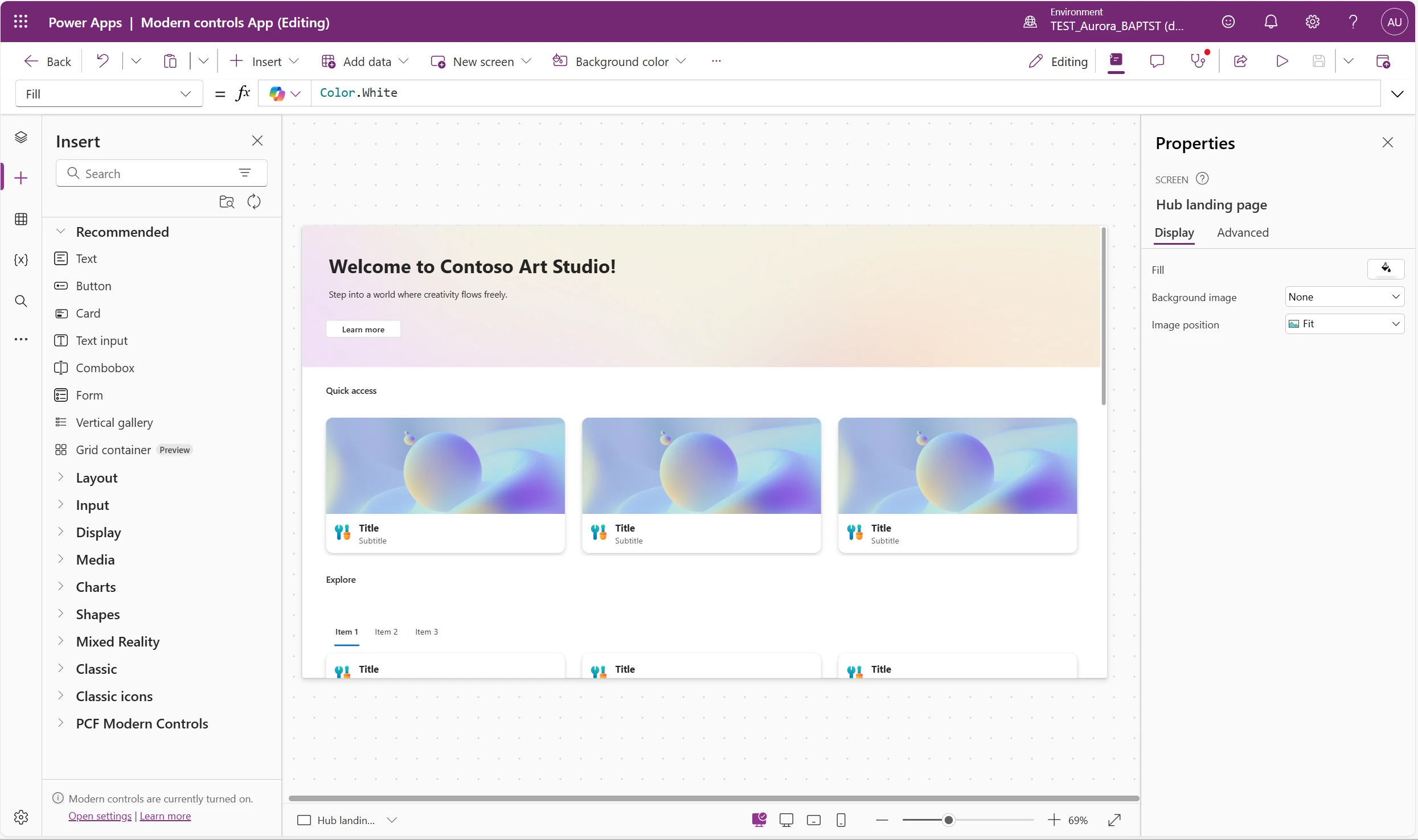 App containing modern controls