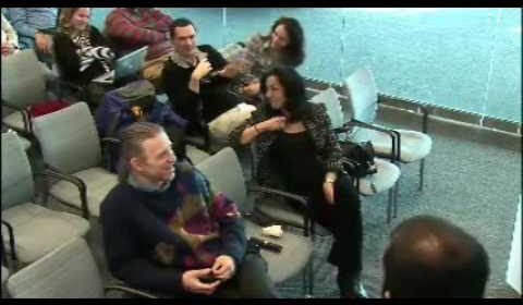 a group of people in a room