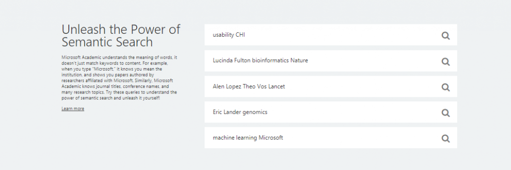screenshot of sample queries