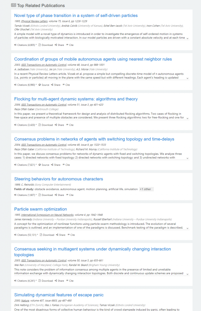 Screenshot of list of Related Papers