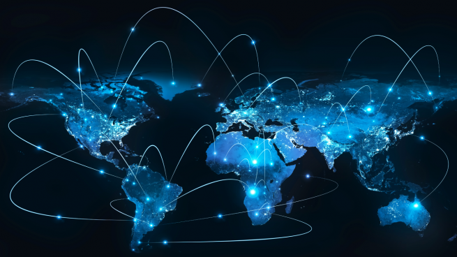 digital map showing global data network connectivity