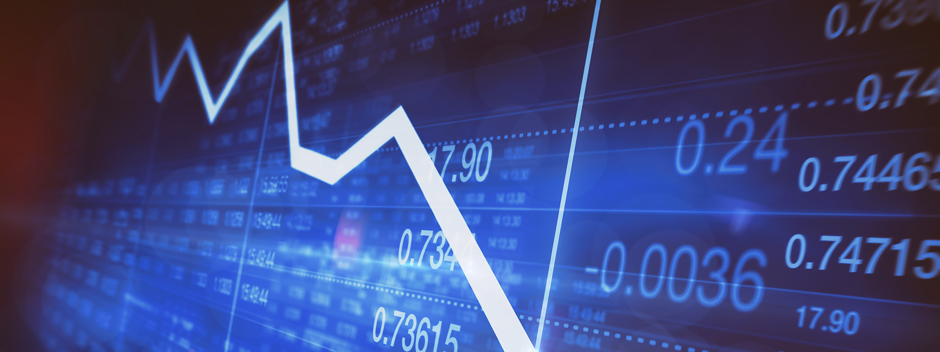 Decreasing line graph on stock market trading screen