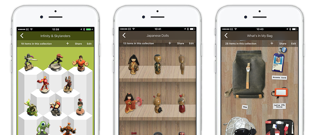 Three different themes applied to Thinga.Me collections