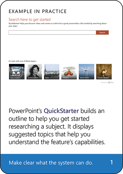 Photo of Quickstarter. Top, text reads Example in Practice with search bar below