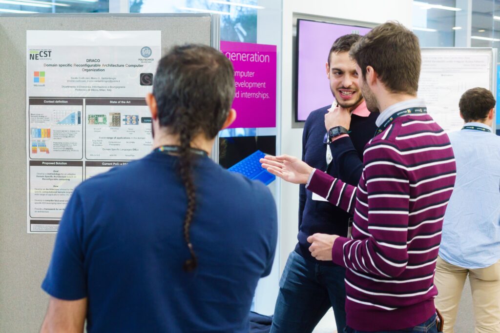 a group of people standing in a room