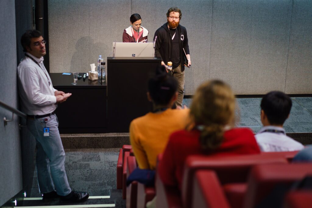 a group of people in a room