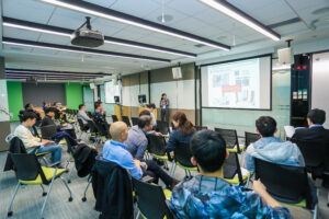 a group of people in a room