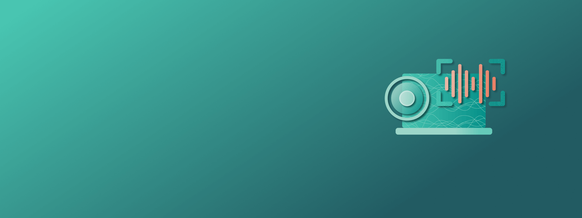 illustration of a speaker and soundwaves on top of a computer on a green gradient background