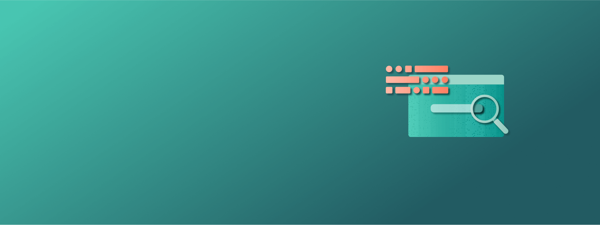 illustration of magnifying glass over top of a search bar and lines of content on a green gradient background