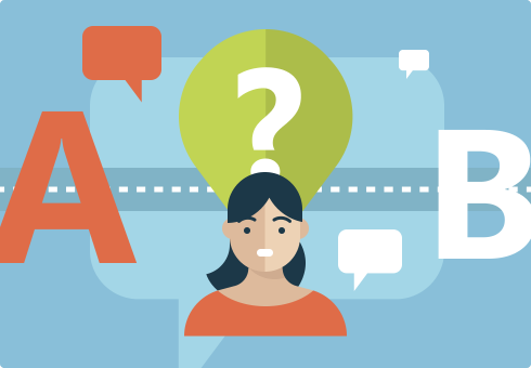 illustration of woman with an A left of her and a B right of her