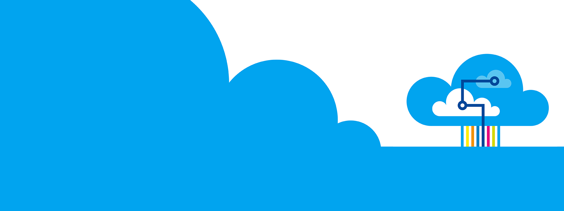 illustration of clouds within a cloud connected by data points with a rainbow of colored lines shooting downward