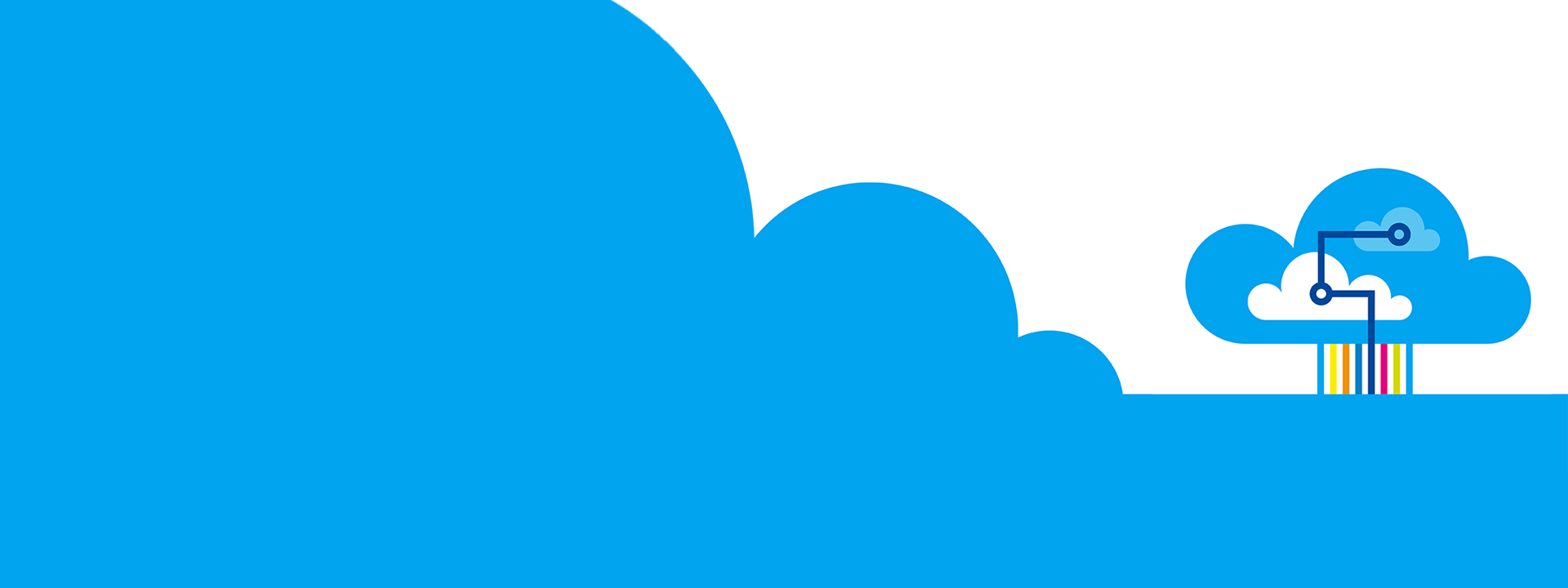 illustration of clouds within a cloud connected by data points with a rainbow of colored lines shooting downward
