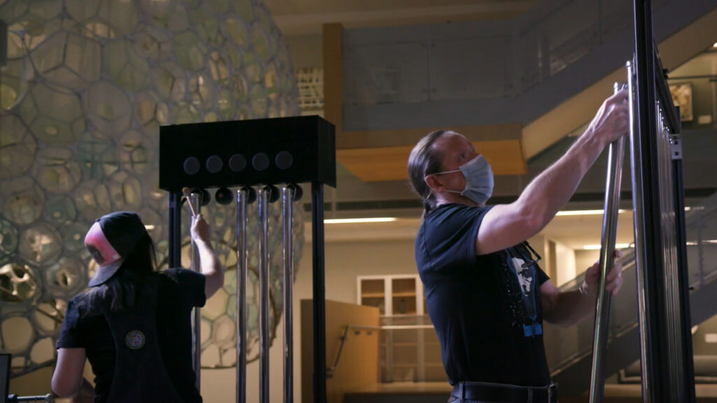 Video: two people setting up the Galactic Bell Star music demo for Microsoft Expressive Pixels