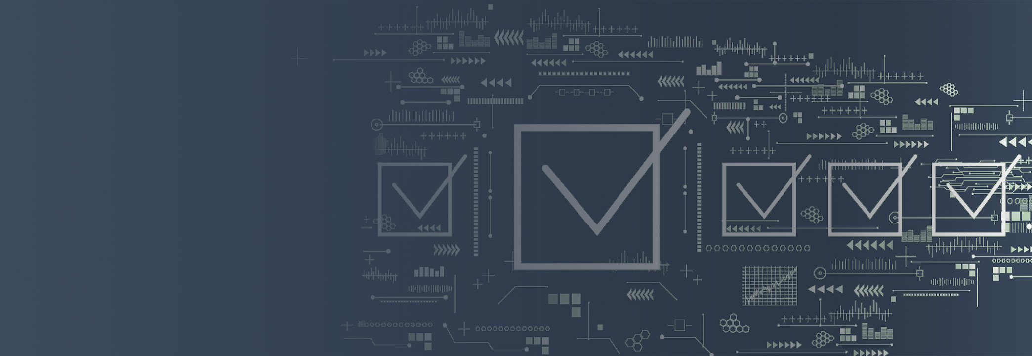 illustration of algorithms and checkboxes on blue background