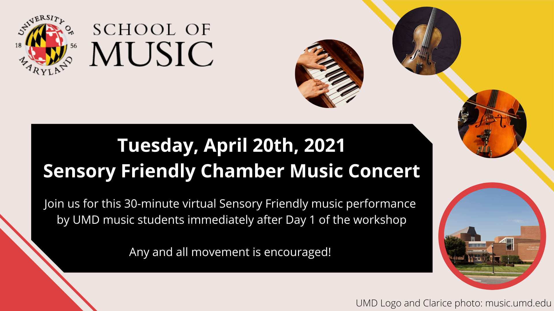 Advertisement for the Sensory-friendy chamber music performance.
