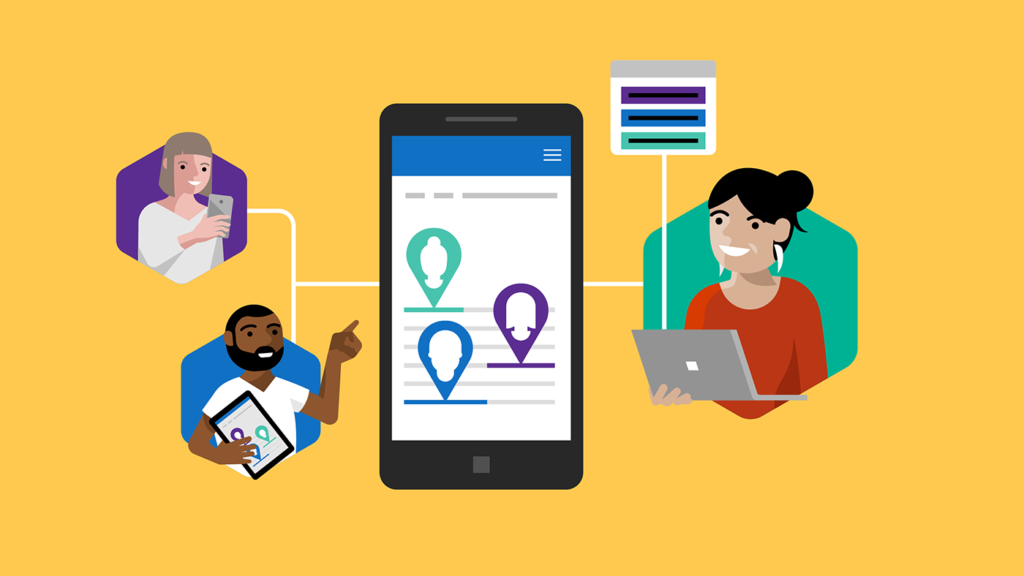 illustration of community members connecting via an app