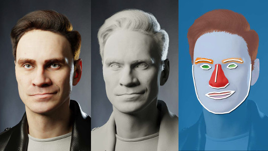 synthetic image of a man rendered with computer graphics