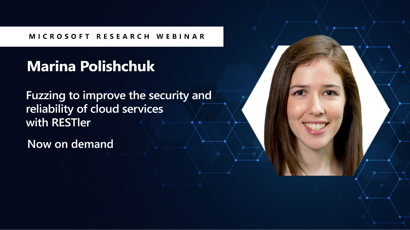 Marina smiling for the camera in a hexagon next to her webinar title