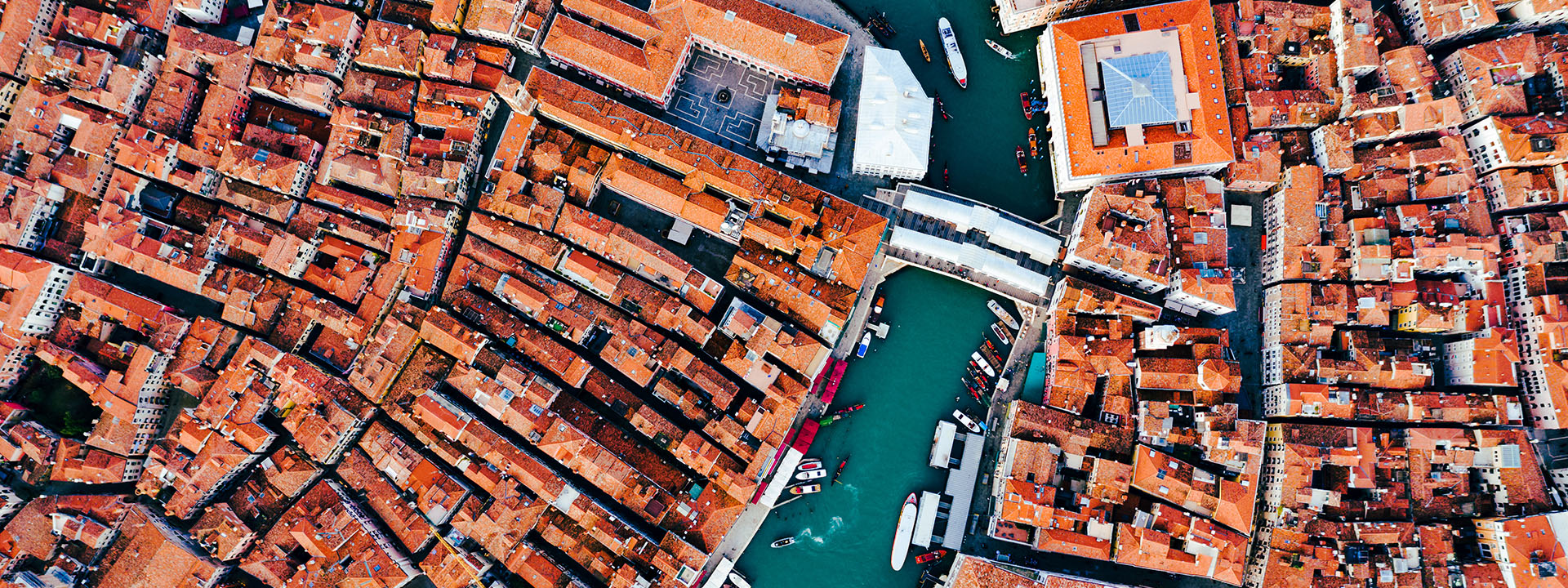 overhead view of Venice canals and channels