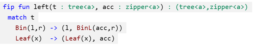 FP2: Fully In-Place Functional Programming - focus on left subtree code in Koka