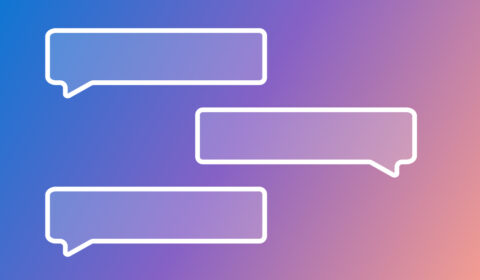 three conversation bubbles on a blue, purple, and pink gradient background