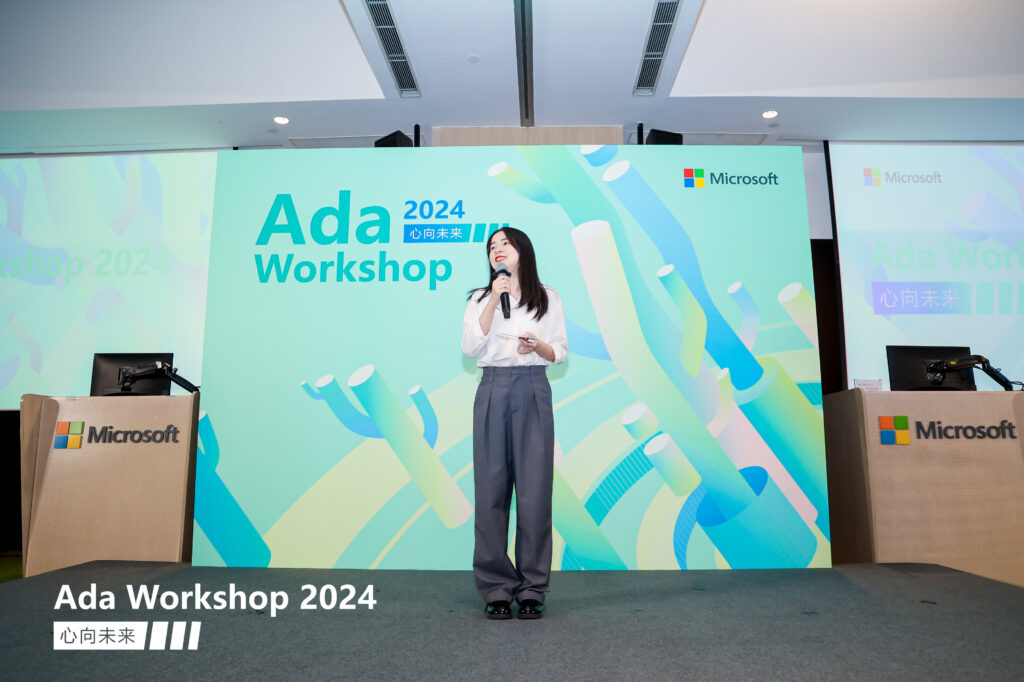 a woman giving a talk