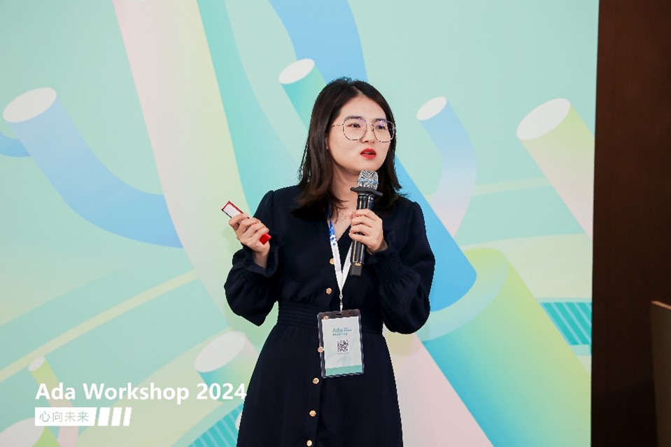 a woman giving a talk