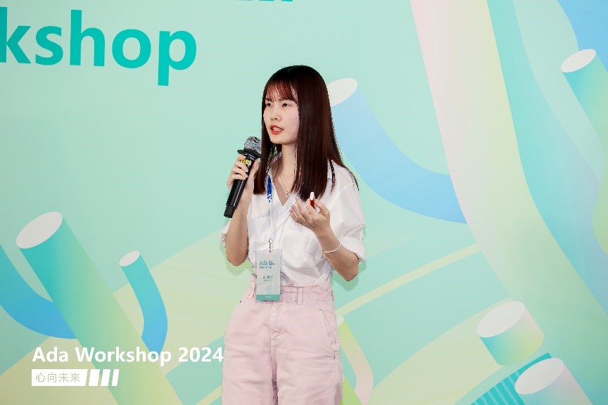 a woman giving a talk