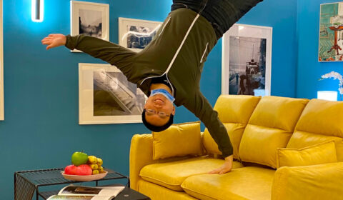 a person sitting in a living room