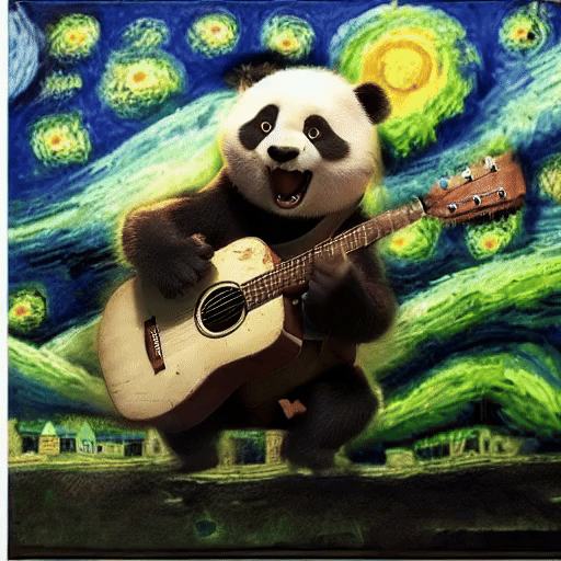 MicroCinema animation: panda playing guitar with 