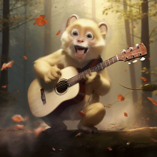 MicroCinema animation: panda playing guitar with forest background