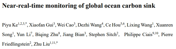 Near-real-time monitoring of global ocean carbon sink