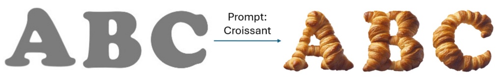 字体特效生成问题图示：生成牛角包样式的ABC