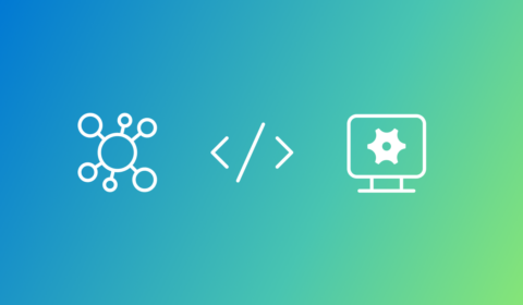 White outline illustrations for AIOps on a blue and green gradient background.